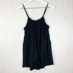 Fab'rik Women's Black Sleeveless Baya Tie Front Ruffle Tank Size S NWT